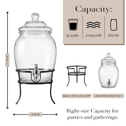 Style Setter Glass Beverage Drink Dispenser Fortuna with Metal Stand, 2 Gal - size: 2 Gallon