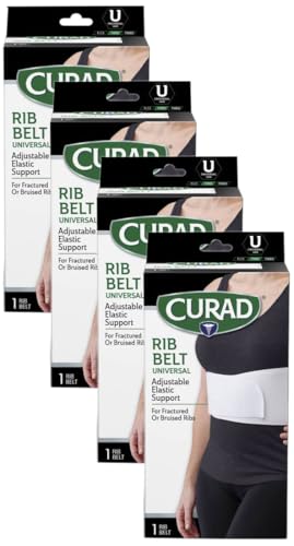 CURAD 6 in Universal Elastic Rib Belt,Adjustable Compression Wrap-Men& Women,Breathable Support-Broken,Bruised/Injured Ribs,Comfortable Fit for Everyday Wear 28"-50" Around Ribs,Unisex,1Ct (Pack of 4) - size: Pack of 4