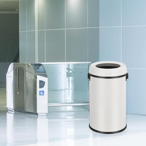 GarveeHome 17 gal/65 L Open Top Trash Can, Stainless Steel Rubbish Bin, Commercial Grade Waste Container, Round Garbage Can for Outdoor, Home Office, Restaurant, White - color: White, Open Top