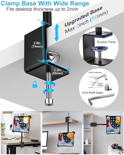 Anti-Theft Desktop Tablet Kiosk Stand - [Dual Security Lock] 360° Swivel Locking iPad POS Mount Holder for 7-11" iPad Pro Air Mini, Galaxy Tab, Surface, for Retail Store Display Office Kitchen