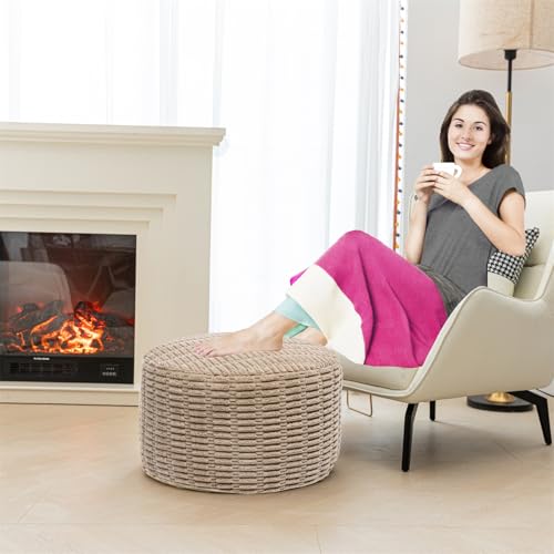 Asuprui Pouf Ottoman Round Foam Filled Foot Rest Stool Floor Pouf Footrest - color: Light Brown, size: 20"D x 20"W x 14"H