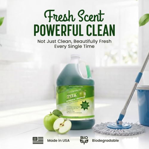 Advanage 20X All Purpose Cleaner Concentrate – The Wonder Cleaner 128 fl oz Green Apple Cleaning Supplies for Bathroom Cleaner, Floor Cleaner, Multipurpose Cleaner | Made in USA Multisurface Cleaner - size: 128 Fl Oz (Pack of 1)