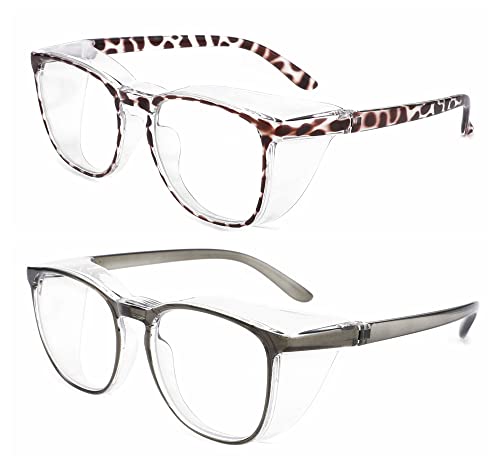Alsenor Safety Glasses Anti Fog Goggles Protective Eyewear Blue Light Blocking Anti Dust UV Protection Glasses For Men Women (2 Pack(new-leopard+new-grey)) - color: 2 Pack (New Leopard + New Grey)