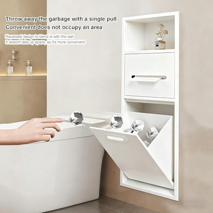 Stainless Steel Recessed Shower Nich with Built-in Trash Can(25.4X11.2IN) - color: White