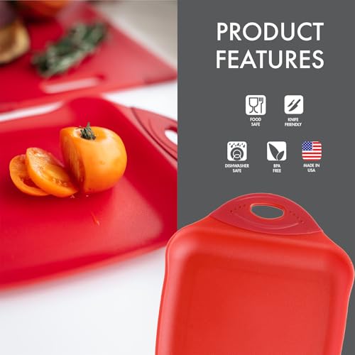 Dexas Chop & Scoop Cutting Board, 9.5 x 13 Inch, Solid Red, BPA-Free Dishwasher Safe Kitchen Prep Board with Handle - color: Red, size: 13"L x 9.5"W