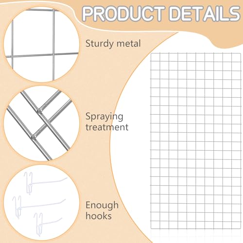 Hicarer 6 Pcs Commercial Grade Gridwall Panels for Display, Heavy Duty Wire Grid wall Display Rack Metal wall Mount Grid with 60 White Hooks for Retail Display Home Storage Vendor Events(2 x 4 ft) - size: 2 x 4 ft