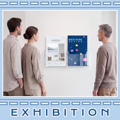 Sherr 1 Pcs Acrylic Brochure Holder Wall Mount with Removable Adjustable Dividers, 4/2 Pockets Large Capacity Literature Display Stand for 4''x 9'', 8.5''x11'' Pamphlets, 17.9'' x 7'' for Office Hotel - size: 17.9'' x 7''