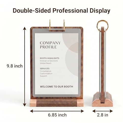 Flip Wooden Sign Holder 4 x 6 with Clear 4-Page PVC Sleeves, Vertical Tabletop Menu Display Stand for Restaurant, Office, Retail Store, Trade Show - size: 4x6, 1 Pack