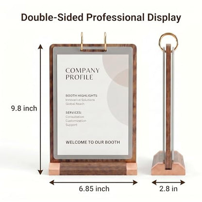 Flip Wooden Sign Holder 4 x 6 with Clear 4-Page PVC Sleeves, Vertical Tabletop Menu Display Stand for Restaurant, Office, Retail Store, Trade Show - size: 4x6, 1 Pack