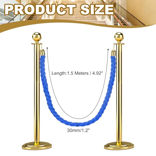 MECCANIXITY Twisted Stanchion Rope 5Ft/1.5M Barrier Rope w Hooks - color: Blue Golden, size: 5 Ft