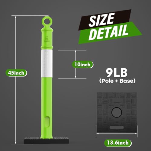RoadHero 45 Inch Traffic Delineator Post Cones with Base, Green, 3 Pack - color: Green