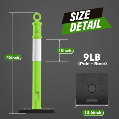 RoadHero 45 Inch Traffic Delineator Post Cones with Base, Green, 3 Pack - color: Green