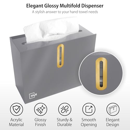 H4N Multifold Paper Towel Dispenser Countertop - Commercial Single Sheet Hand Towel Holder, Compact Acrylic Design for Home, Office, Restaurant Bathrooms - Gray - color: Gray