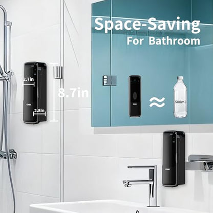 Soap Dispenser Wall Mount, 300ml No-Drill Adhesive or Screw Mounting - color: Black