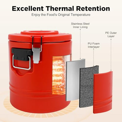 15L/3.96 Gal Insulated Soup Carrier, Stainless Steel Insulated Soup Container Bucket Hot & Cold Thermal Bucket with Lid Commercial Food Warmer for Parties Picnics Cafes Restaurants - color: Red, size: 15L/3.96 Gal