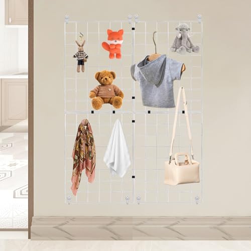WELLCO Grid Wall Panels, 15.7" x 11.8" Portable Display Grid, Assembled with Extra Joining Clips and Hooks, 4 Pack, White - color: White, size: 15.7"x 11.8"(4pack)