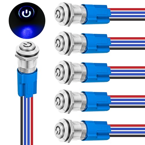Nilight 12mm Latching Push Button Switch 6pcs LED Blue Waterproof - color: 6pcs 12mm LED Switch Blue