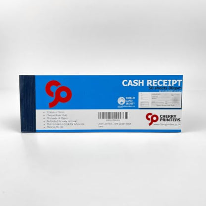 Cherry Cash Receipt Book - Check Book Style with Convenient Stub for Reference (8.26 x 2.91 Inches) 50 pages