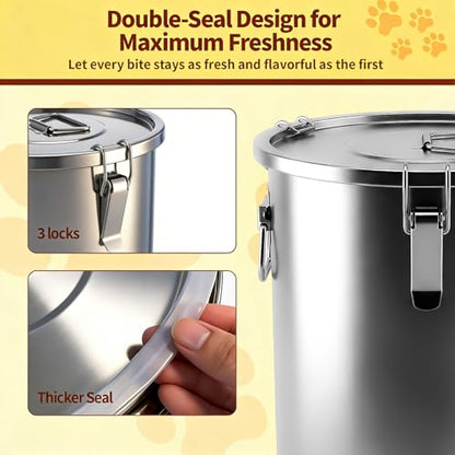 304 Stainless Steel Dog Food Storage Container, 50LB/55LB Airtight Pet Food Container with Locking Lid & Silicone Seal, Large Metal Food Storage Bin for Dry Dog/Cat Food, Rice, Flour (50 LBS) - size: 50 LBS