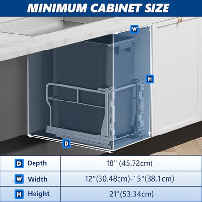 Insputer 10 Gal Pull Out Trash Can Under Cabinet with Tiltable 10° - color: Silver, size: Single-10Gal