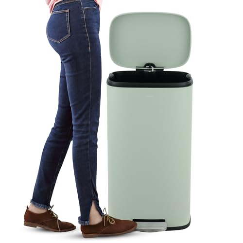 happimess Connor 2-Piece Iron Trash Can, Pistachio Gelato - color: Pistachio Gelato
