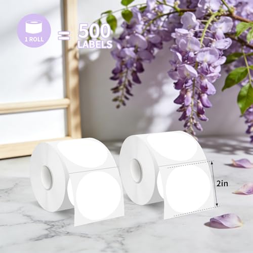 500 Labels/Roll 2" White Round Thermal Labels, Waterproof Circle Blank Thermal Sticker Compatible with Direct Thermal Label Printers for DIY Logo Designs, Thank You, Small Business - color: Standard White, size: 2 Inch