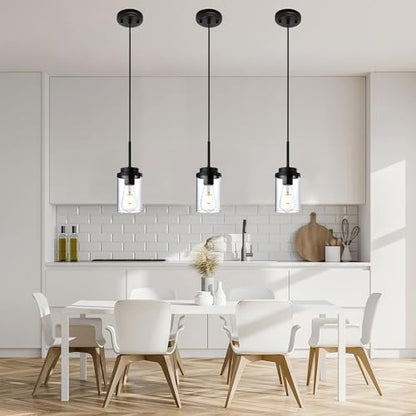 MELUCEE 3 Pack Hanging Pendant Lighting Fixtures Black with Clear Glass - color: Black, size: 1 Light-3 Packs Round