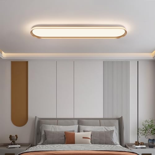 ADISUN Modern LED Ceiling Light Dimmable Linear Ceiling Light 39.4in Semi Flush Mount Long Lights with Remote Control and Side Lighting for Living Room Kitchen Dining Room, 2 Pack, Gold(65W) - color: Gold-2Pack, size: 39 Inch