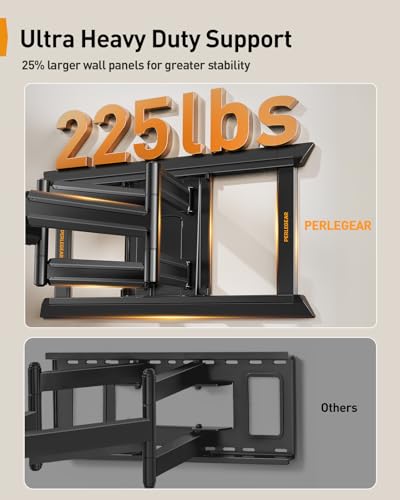 Perlegear Full Motion TV Mount for 55–120 inch TVs up to 225 lbs - size: Fits 55-120" TVs / Max 24" Wood Stud