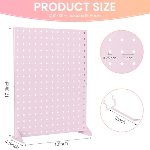 Peg Board Display Stand with 15 Hooks, Tabletop Metal Pegboard Shelf for Craft Shows & Fairs, Retail Stores, Vendors Arts and Crafts Finishing - 17x13Inch & Pink - color: Pink