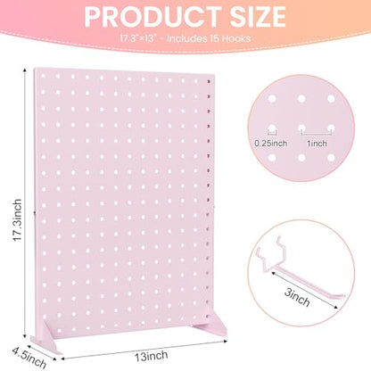 Peg Board Display Stand with 15 Hooks, Tabletop Metal Pegboard Shelf for Craft Shows & Fairs, Retail Stores, Vendors Arts and Crafts Finishing - 17x13Inch & Pink - color: Pink