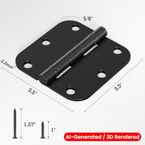 TDCHINGES Rounded Matte Black Door Hinges 3.5 Inch 5/8" Lasting No Squeak - color: Matte Black-Rounded, size: 36 Pack-Ball Bearing-lasting no squeak