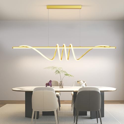 Modern LED Pendant Lights, Ceiling Chandelier Dimmable with Remote Control 3000k-6000K Adjustable Color Temperature, Aluminum Island Lighting Lamp Fixture for Kitchen, Dining Room(57in Gold) - color: A-Gold, size: 57 inch