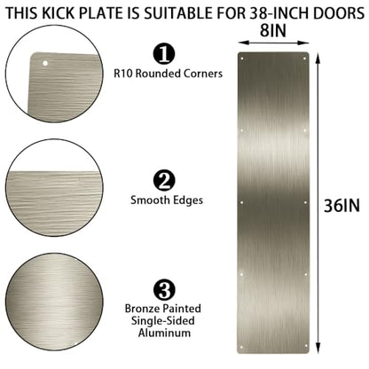 Door Kick Plate, 8" x 36" AL Kick Plate, Fits 38" Doors, Brushed Bronze - size: 8 x 36 Inch