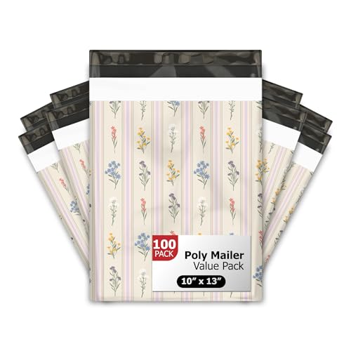 10x13 (100) Striped Florals Summer Designer Poly Mailers Waterproof Self Sealing Tear Resistant Polymailers Shipping Envelopes Premium Printed Bags For Small Businesses - color: Striped Florals, size: 10x13 inches
