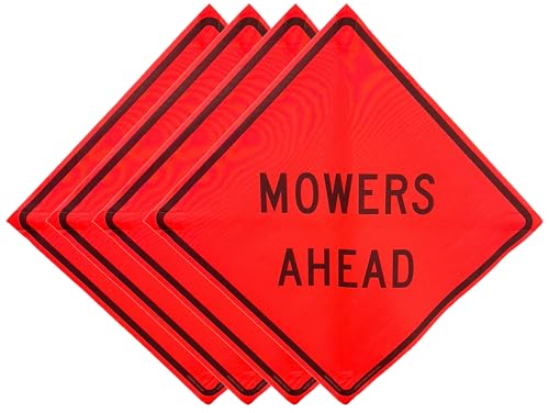 36"x36" Mowers Ahead Orange Mesh Roll-Up Signs 4-Pack - color: Mowers Ahead