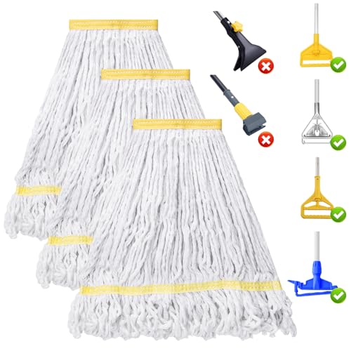 KeFanta 3 Pack Heavy Duty Commercial Mop Head Replacement,White - color: Yellow