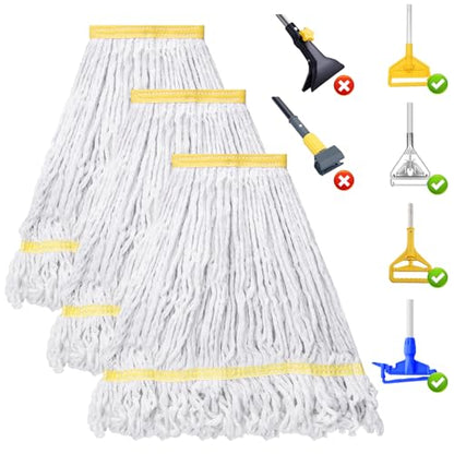 KeFanta 3 Pack Heavy Duty Commercial Mop Head Replacement,White - color: Yellow