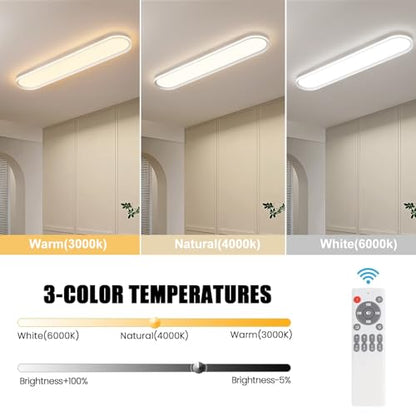 ADISUN Modern LED Ceiling Light Dimmable Linear Ceiling Light 39.4in Semi Flush Mount Long Lights with Remote Control and Side Lighting for Living Room Kitchen Dining Room - color: White-1Pack, size: 39 Inch