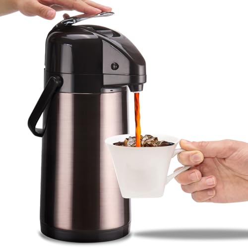 PARACITY Coffee Carafe, 84.5 fl oz/2.5 L Airpot Coffee Dispenser with Pump - color: Gold Brown