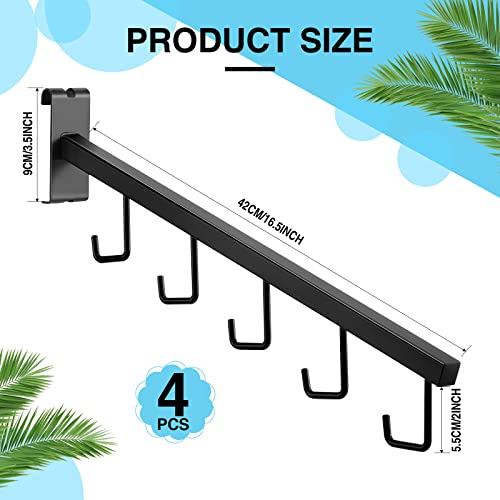 Therwen 4 Pcs Gridwall Waterfall Hangers with 5 Hooks Metal Gridwall Accessories 16.5 Inch Square Tubing Straight Arm Garment Hook for Home Shop Retail Clothing Display(Black)