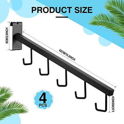 Therwen 4 Pcs Gridwall Waterfall Hangers with 5 Hooks Metal Gridwall Accessories 16.5 Inch Square Tubing Straight Arm Garment Hook for Home Shop Retail Clothing Display(Black)