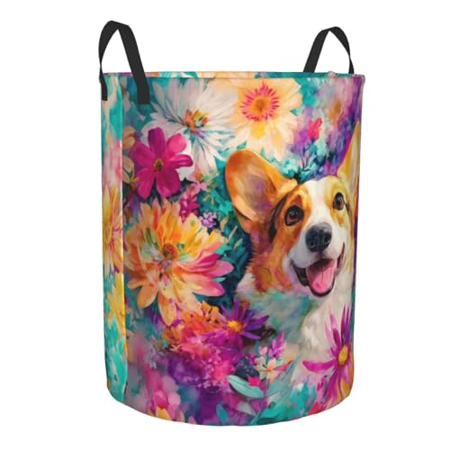Dog Flower Laundry Basket Storage Bin Foldable Laundry Hamper Clothes Storage Bucket Organizer 19.6x15.7 Inch For Laundry Room/Bedroom/Bathroom - color: Dog Flower