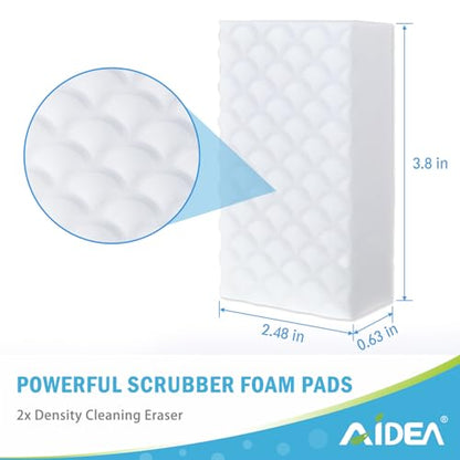 AIDEA Magic Sponges Cleaning Eraser, 2X Density Stronger Sponge for Household, Powerful Scrubber Foam Pads, Multi-Surface Cleaning Supplies for Kitchen, Furniture, Bathroom, Sink, Wall, 48 Pads
