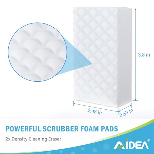 AIDEA Magic Sponges Cleaning Eraser, 2X Density Stronger Sponge for Household, Powerful Scrubber Foam Pads, Multi-Surface Cleaning Supplies for Kitchen, Furniture, Bathroom, Sink, Wall, 48 Pads