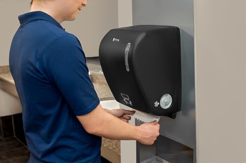 San Jamar Timeless Hands-Free Mechanical Paper Towel Dispenser, Black, Commercial Grade, Universal Roll Compatibility, Touchless Operation, for Bathrooms and Kitchens