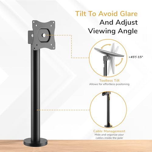 Mount-It! Fixed Height POS Monitor Mount – 19.7” Monitor Pole Mount for Retail Checkout Counters and Point of Sale Systems, Bolt-Down Base, VESA 75x75 & 100x100, Fits 13–32” Monitors, 33 lb Capacity - style: 19.7 Inches