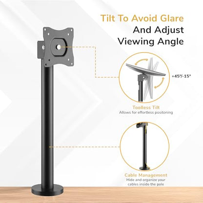 Mount-It! Fixed Height POS Monitor Mount – 19.7” Monitor Pole Mount for Retail Checkout Counters and Point of Sale Systems, Bolt-Down Base, VESA 75x75 & 100x100, Fits 13–32” Monitors, 33 lb Capacity - style: 19.7 Inches
