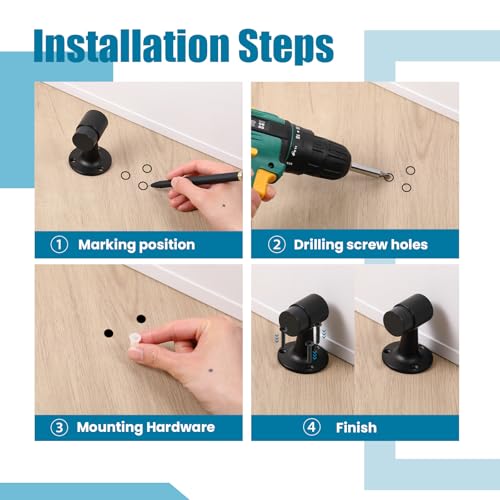 Yaocom 8 Pack Heavy Duty Floor Mounted Door Stop 3 in Aluminum Commercial Grade Door Stopper with Rubber Bumper & Stainless Steel Screws (Black) - color: Black