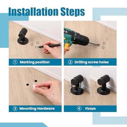 Yaocom 8 Pack Heavy Duty Floor Mounted Door Stop 3 in Aluminum Commercial Grade Door Stopper with Rubber Bumper & Stainless Steel Screws (Black) - color: Black
